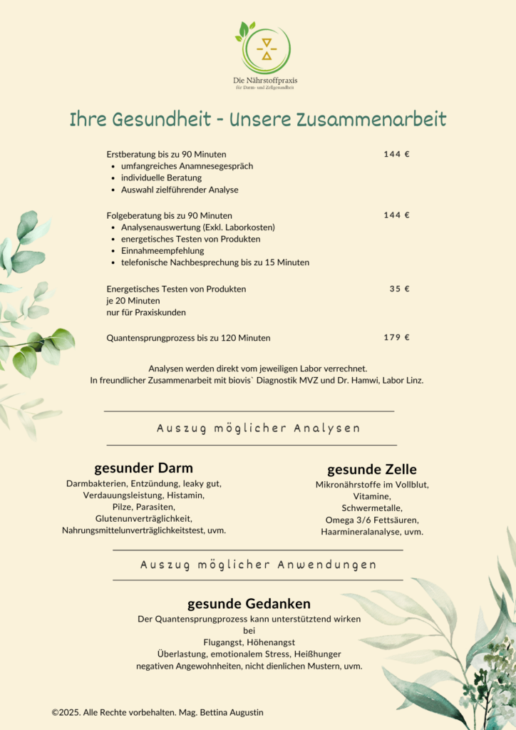 Preisliste Nährstoffpraxis