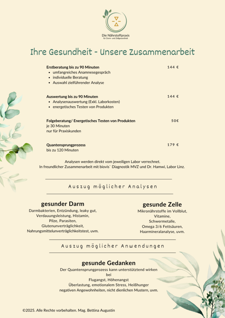 Preisliste Nährstoffpraxis